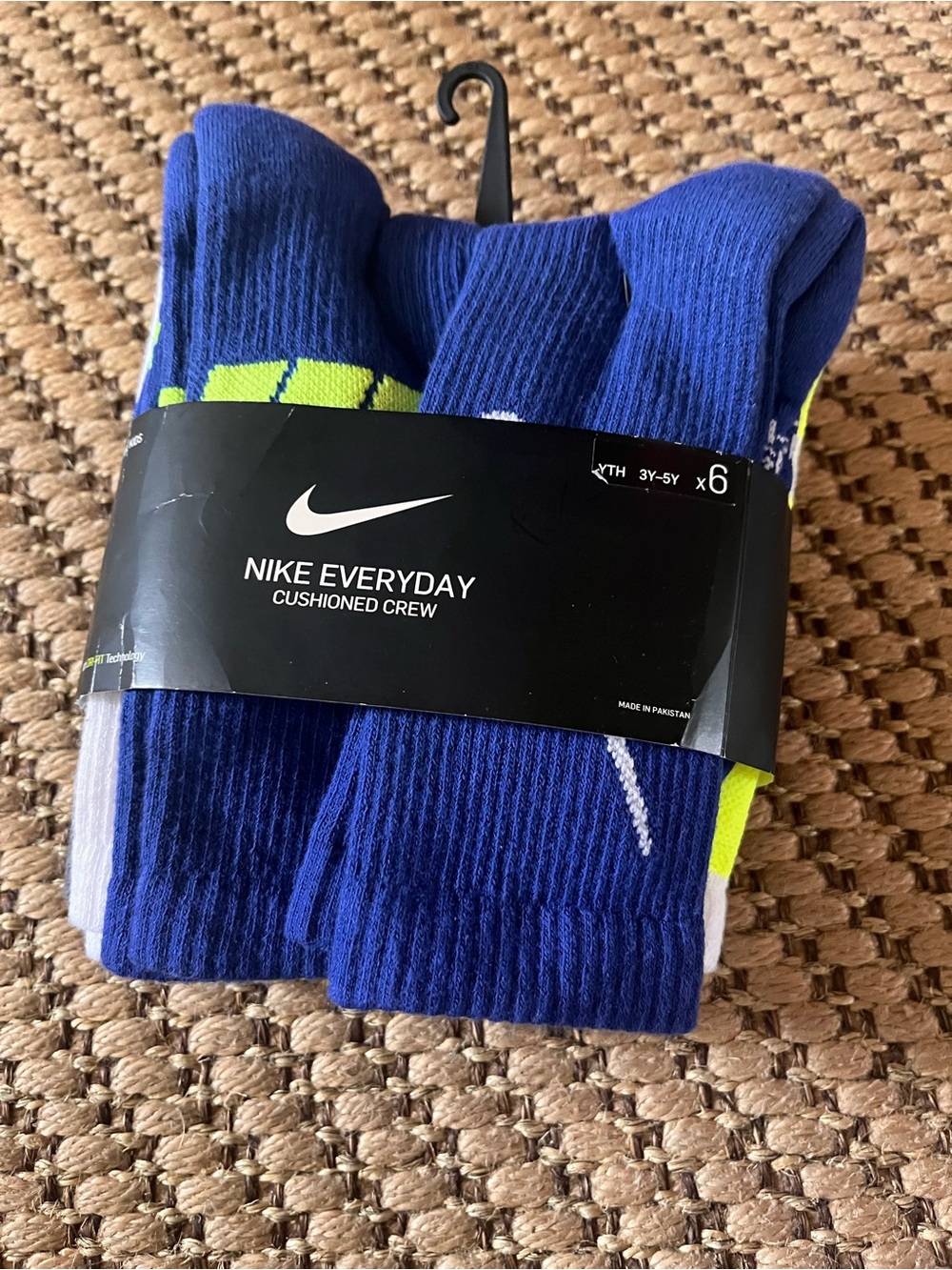 Nike Blue & Neon Green Everyday Cushioned Crew Socks - 6 Pack